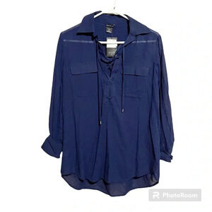 Club Monaco Elizabina Blue Popover Chemise Tunic S NWT Top Gauzy Laced Shirt